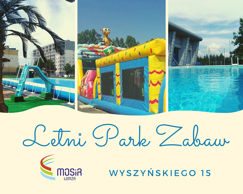zdjęcia basen odkryty dmuchane zjeżdżalnie Letni park ZXabaw MOSiR Łomża ul. Wyszyńskiego 15 w Łomży