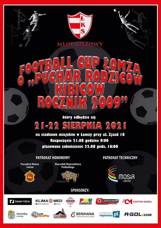 plakat promujący wydraeznie football cup na stadionie miejskim grafika piłki logo