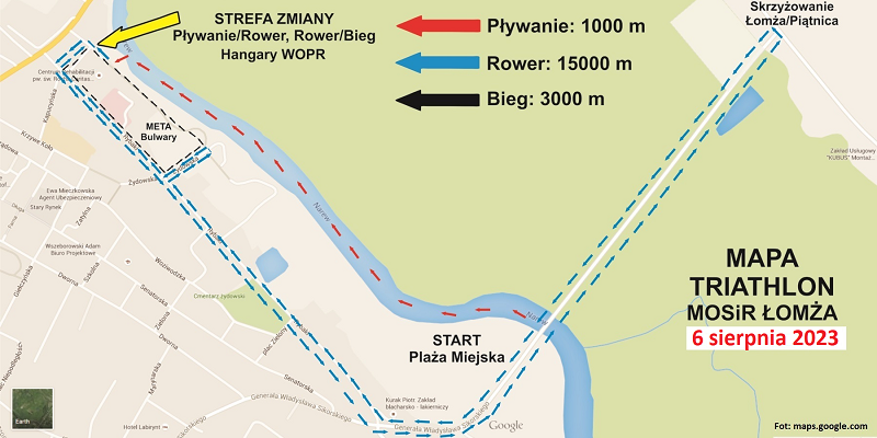 zdjęcie przedstawia trase triathlonu na podstawie googlemaps