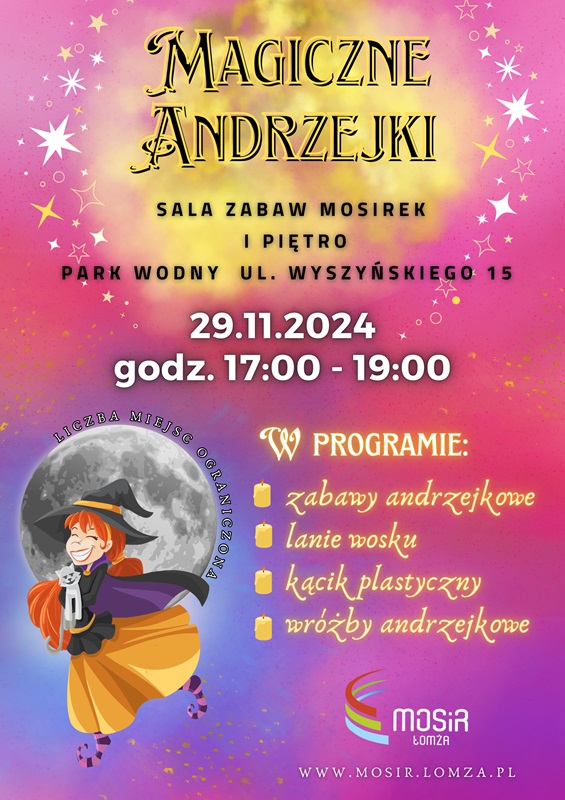 Plakat przedstawiający informację odnośnie Magicznych Andrzejek.