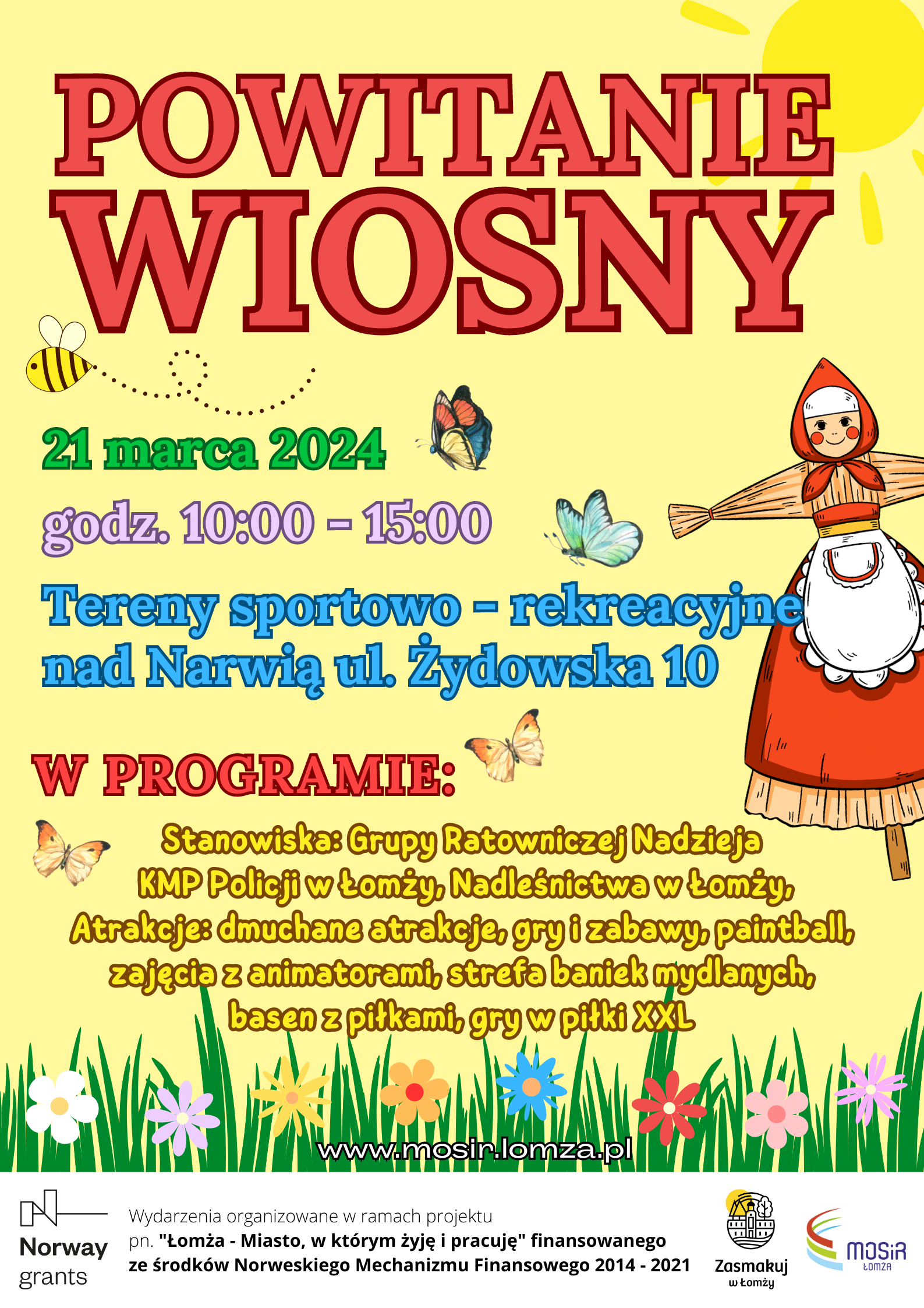 Plakat przedstawiający marzannę i program wydarzenia