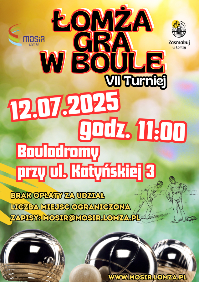 Plakat zachęcający do zapisów na turniej boule, grafika kule do boule